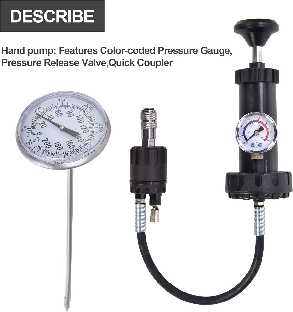 17pcs Radiator Pressure Tester Kit, Vacuum Pump Type Cooling System, Black M7453