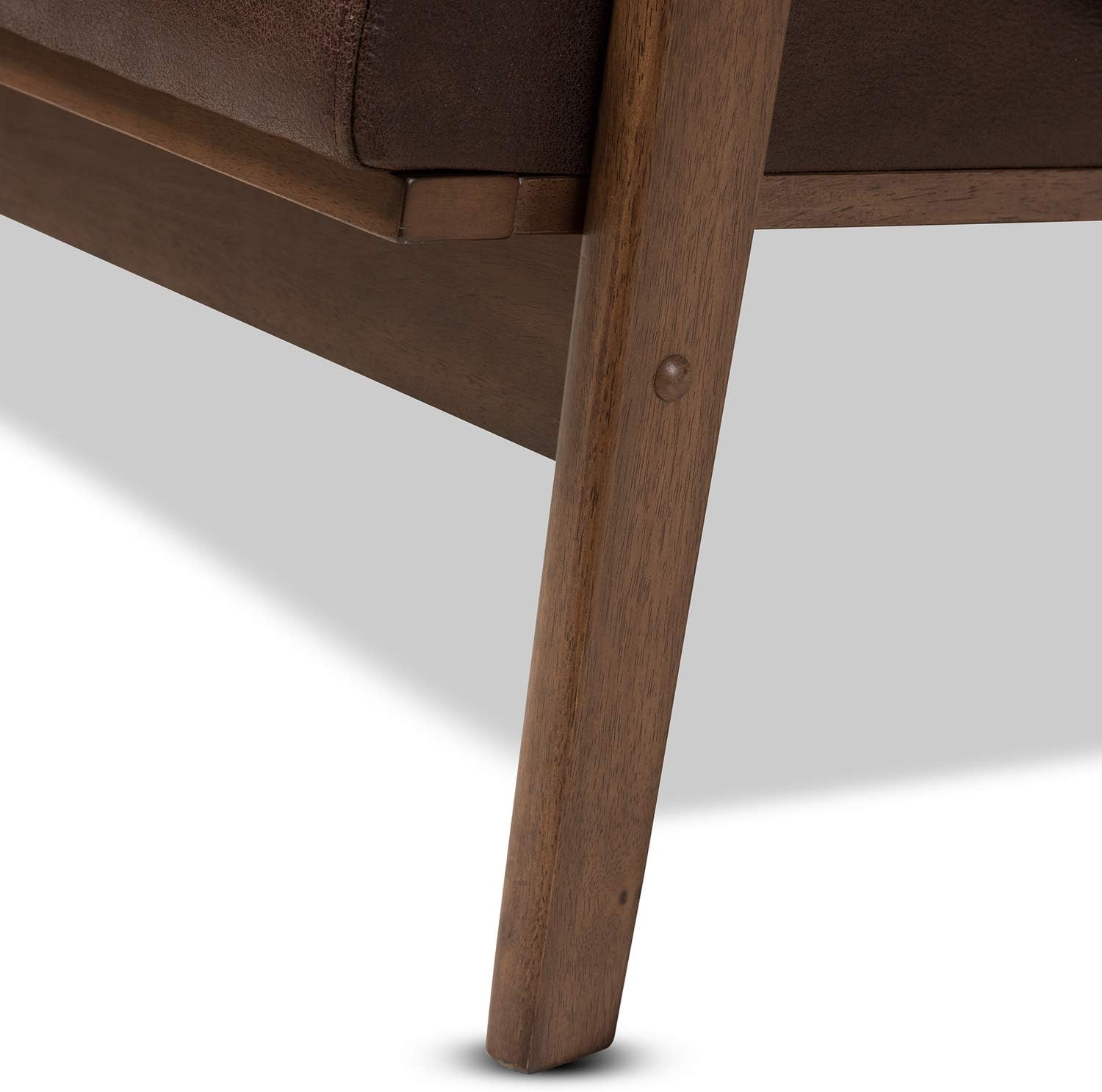 Walnut Wood Dark Brown Distressed Faux Leather 2-Seater Loveseat A96876