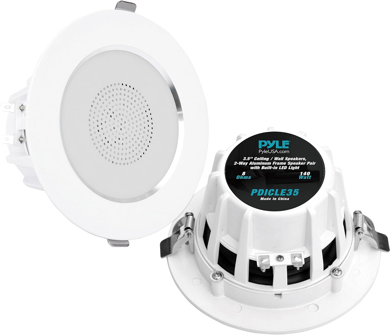 White 3.5-Inch 2-Way In-Wall / In-Ceiling Speaker Pair with LED Lights C6674