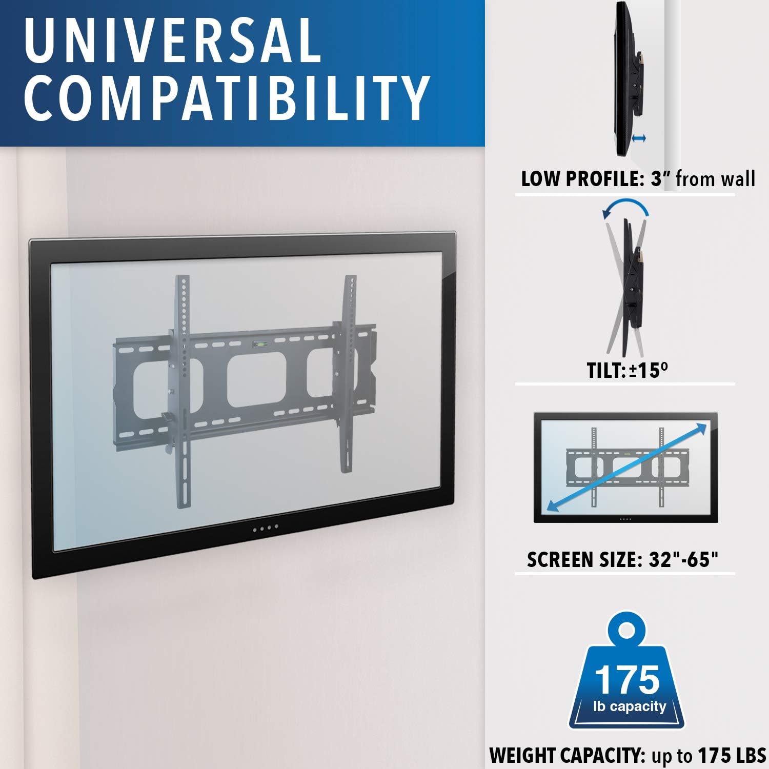 Tilt TV Wall Mount Bracket for Flat Screens, 32” – 65”, Black L970