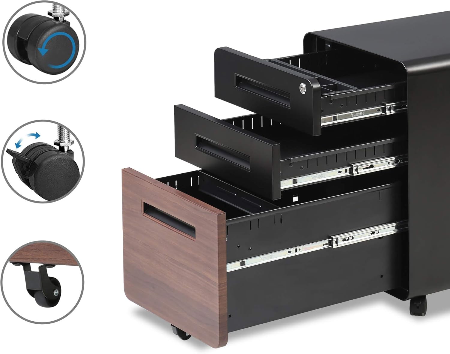 3 Drawer Slim Vertical Locking Mobile File Cabinet with Casters Metal Filing Cabinet L5403