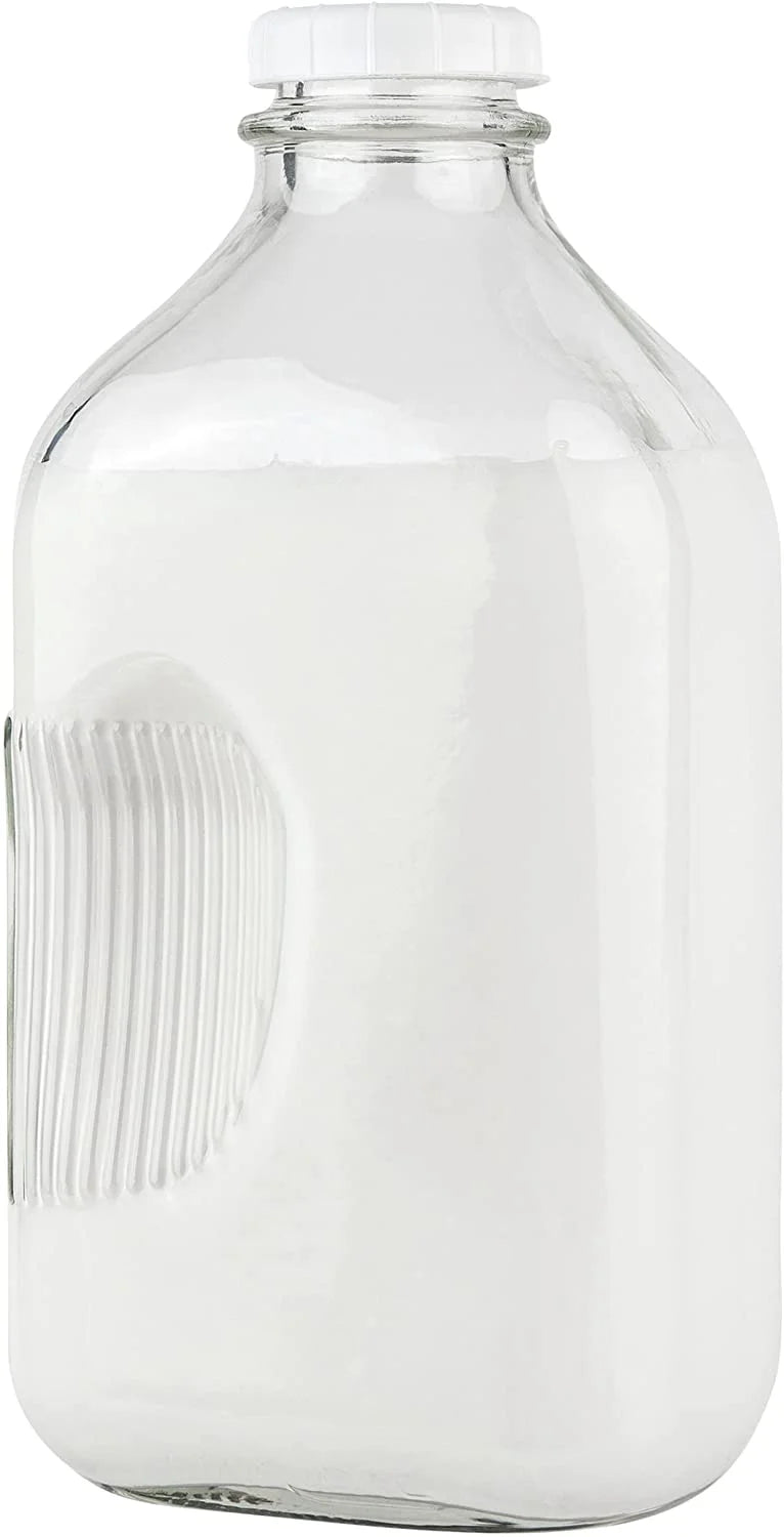 64-Oz Glass Milk Bottles with 3 White Caps, Dishwasher Safe I429