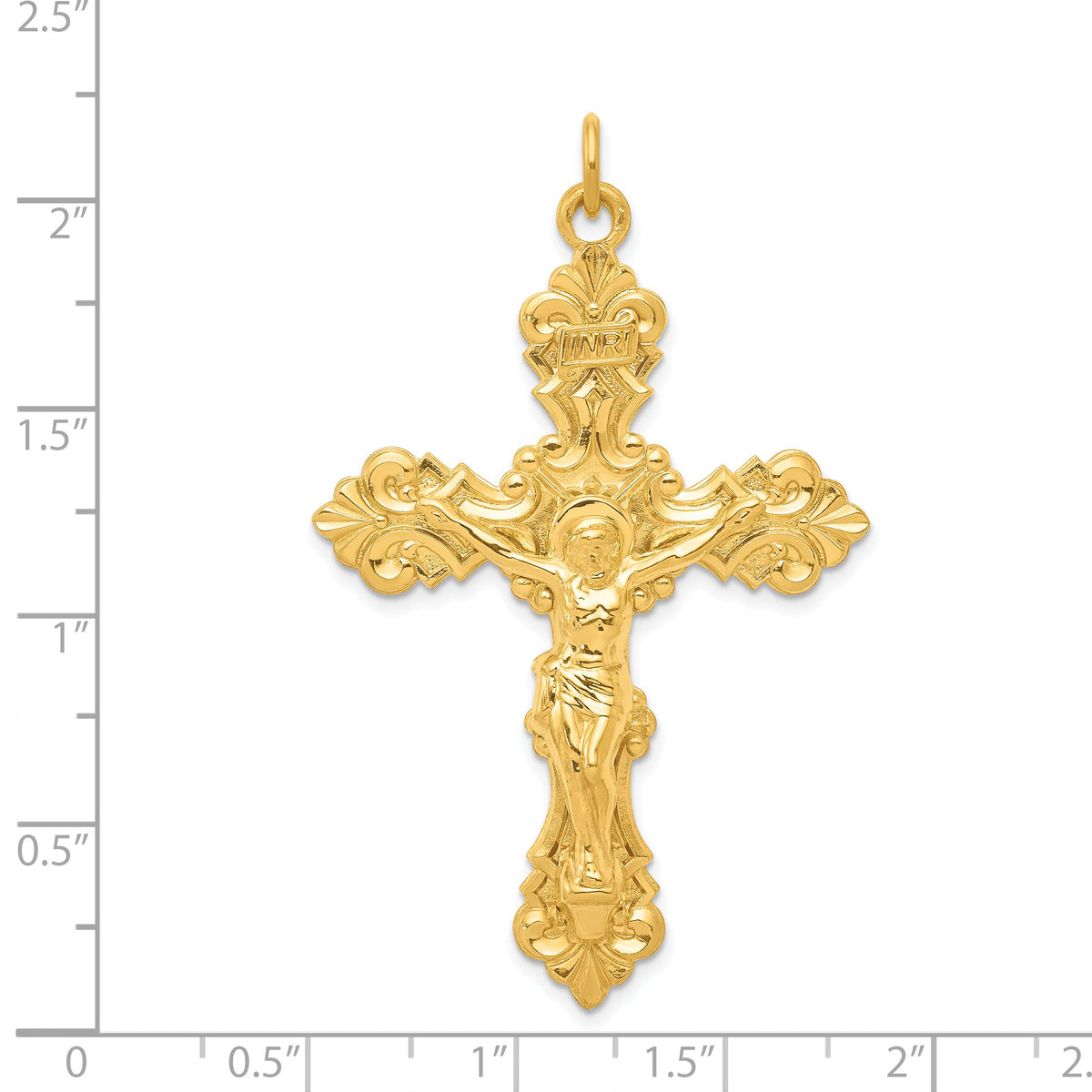 Sterling Silver Polished 24K Inri Crucifix Charm Pendant with Sterling Silver Cable Chain Necklace 20'' M742166