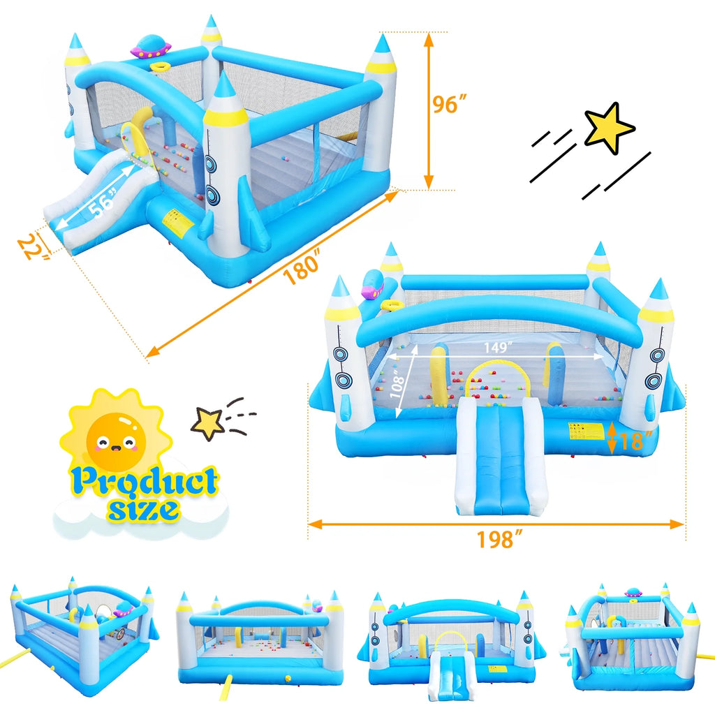 Inflatable Bounce House with Blower, 198" x 180" x 96" Tall W9691