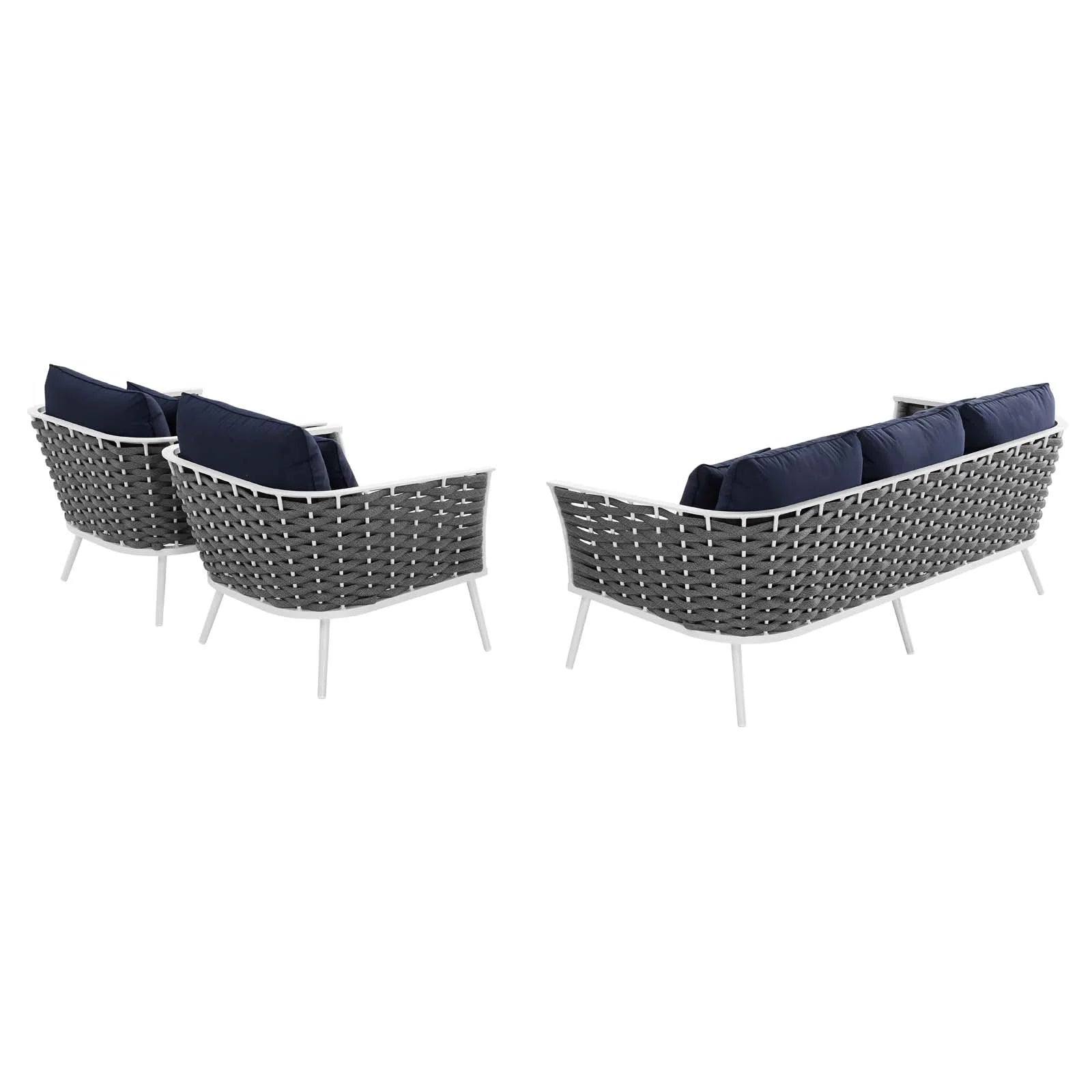 White Navy 3 Piece Outdoor Aluminum Sectional Sofa Set A353