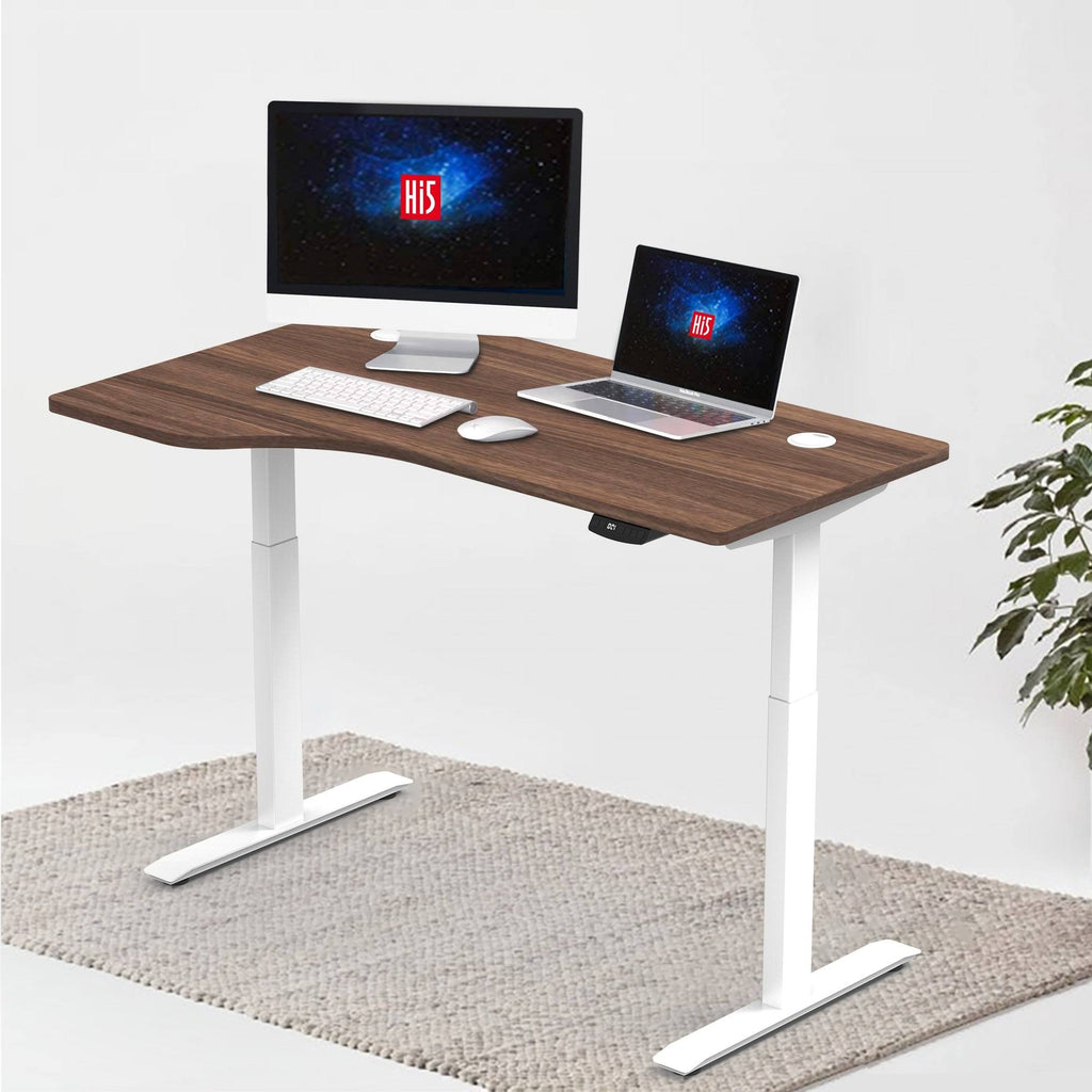 White/Brown L-Shaped Electric Height Adjustable Standing Desk R641942