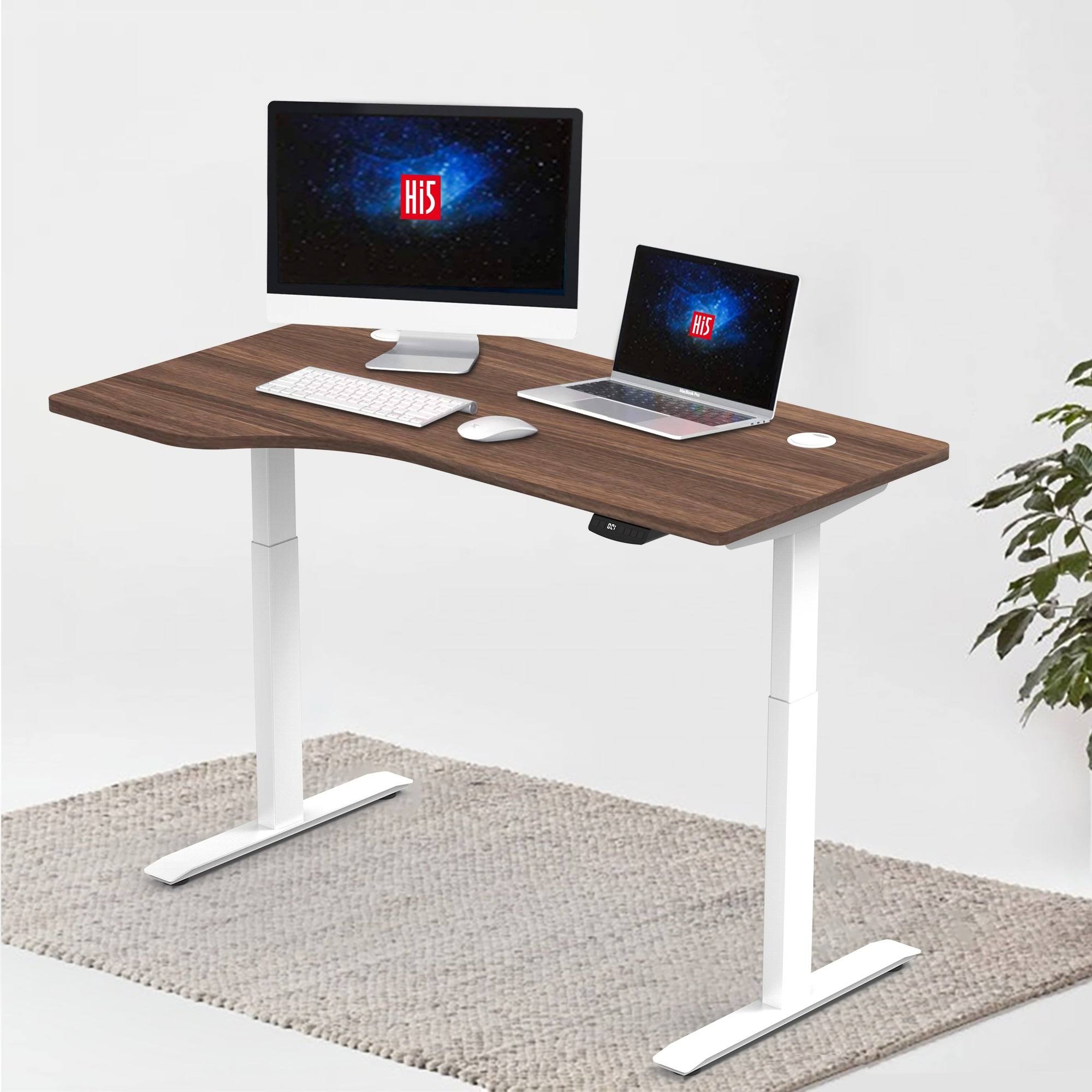 White/Brown L-Shaped Electric Height Adjustable Standing Desk R641942