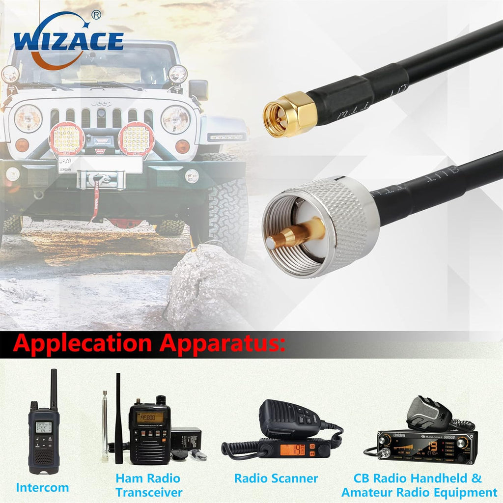 15 ft SMA Male to PL259 UHF Low-Loss Extension Cable (50 Ohm), Pure Copper Coaxial Cable P91178
