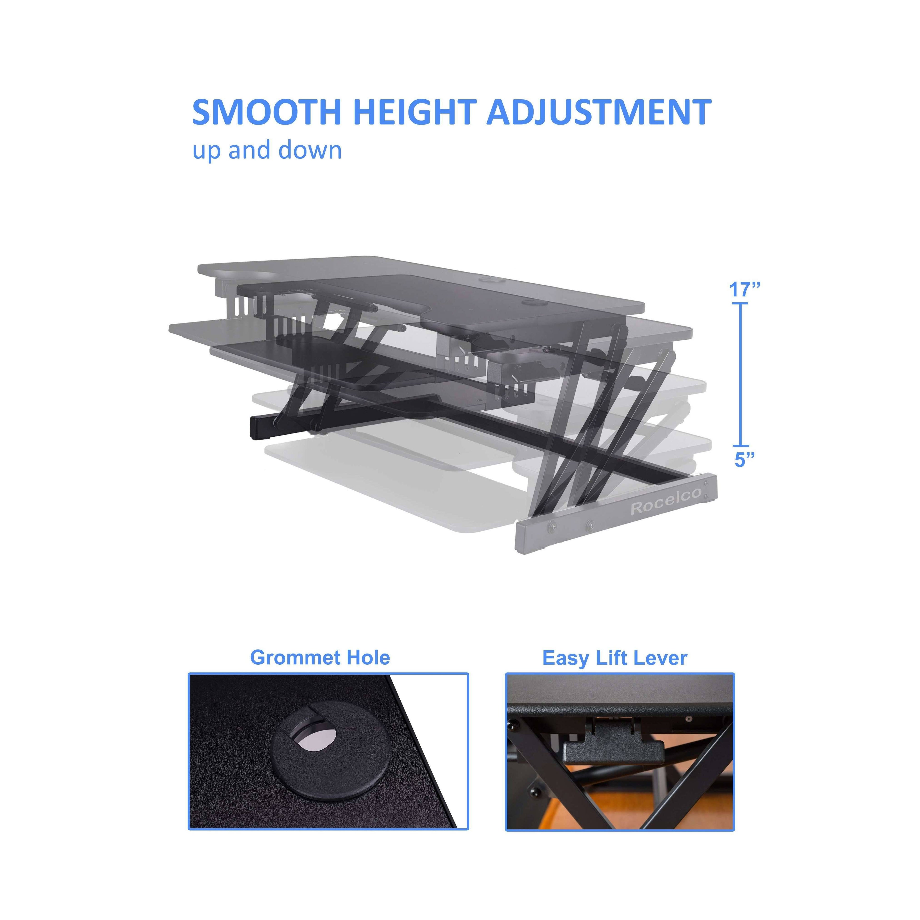 Black Height-Adjustable Standing Desk Converter with Dual Monitor Mount P749