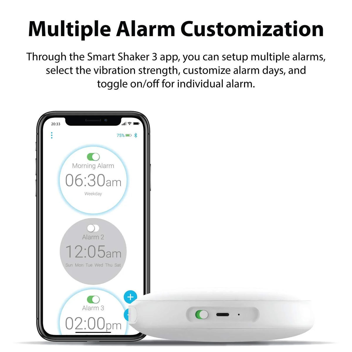 Black Vibration Bed Shaker Bluetooth Alarm Clock L116