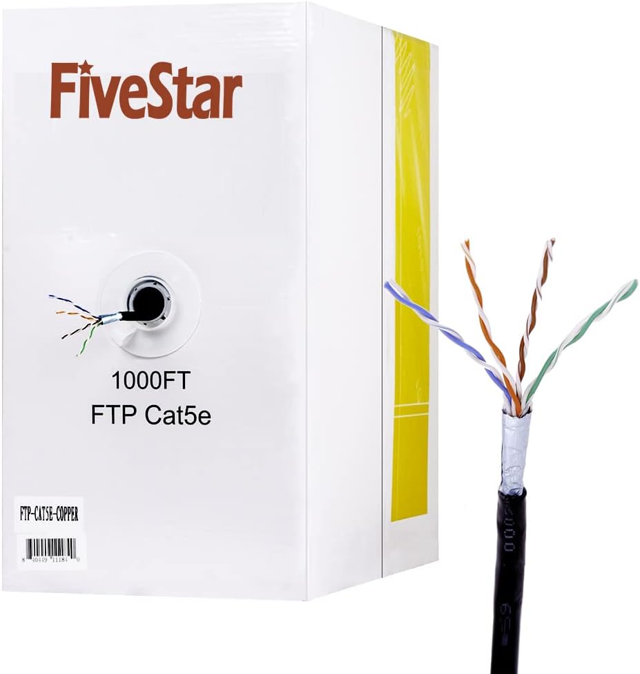 1000Ft Cat5e FTP Outdoor Shielded Bulk Ethernet Cable Black S8799