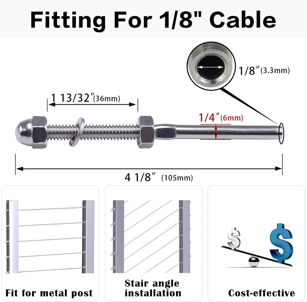 20 Pack 1/8 Cable Railing Kit T316 Stainless Steel Terminal W1981