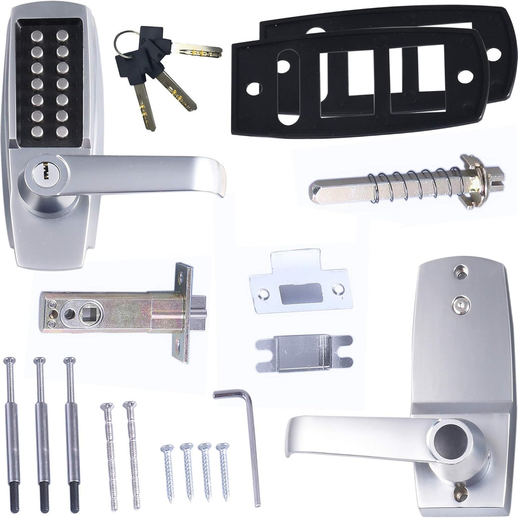 MX600 Mechanical Push Button Lever Lock, 60mm Backset Latch, 13 Digit Keypad, Satin Chrome A14475