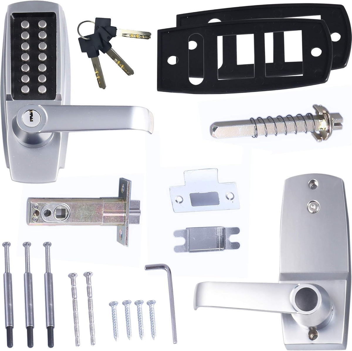 MX600 Mechanical Push Button Lever Lock, 60mm Backset Latch, 13 Digit Keypad, Satin Chrome A14475