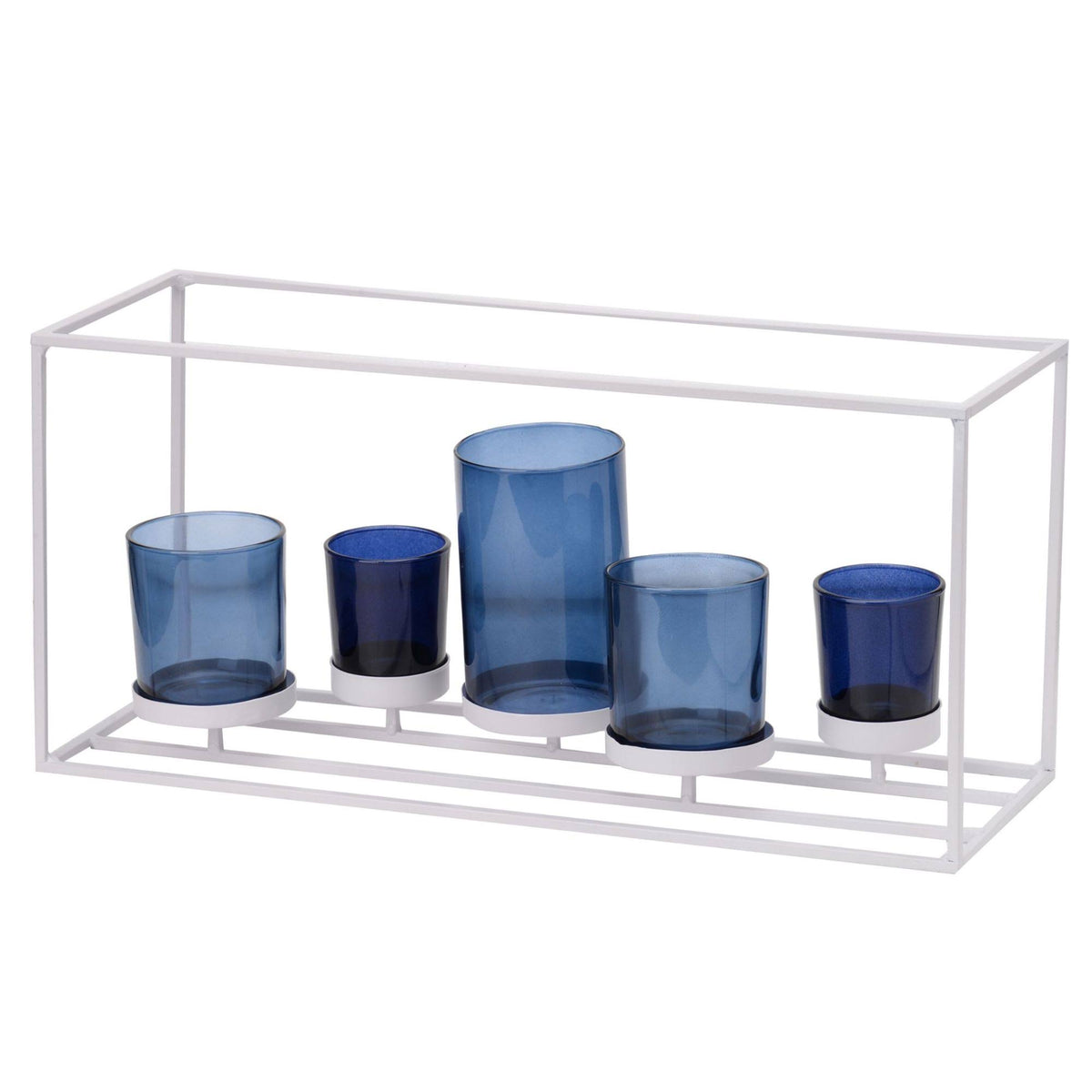 White and Blue Five Votive Candle Holder L44802