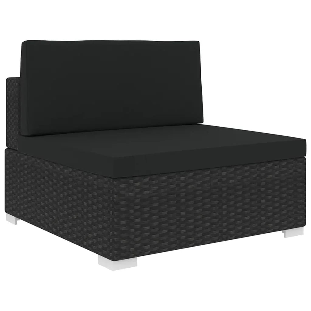 Black Poly Rattan Sectional Middle Seat with Cushions J5024