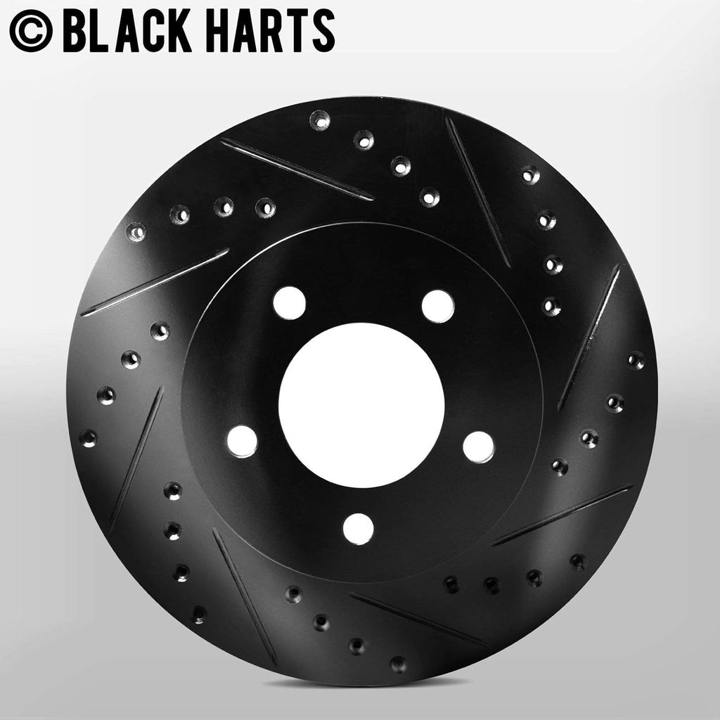 Front Brake Rotors Black Drilled Slotted Heavy Duty Pads C716