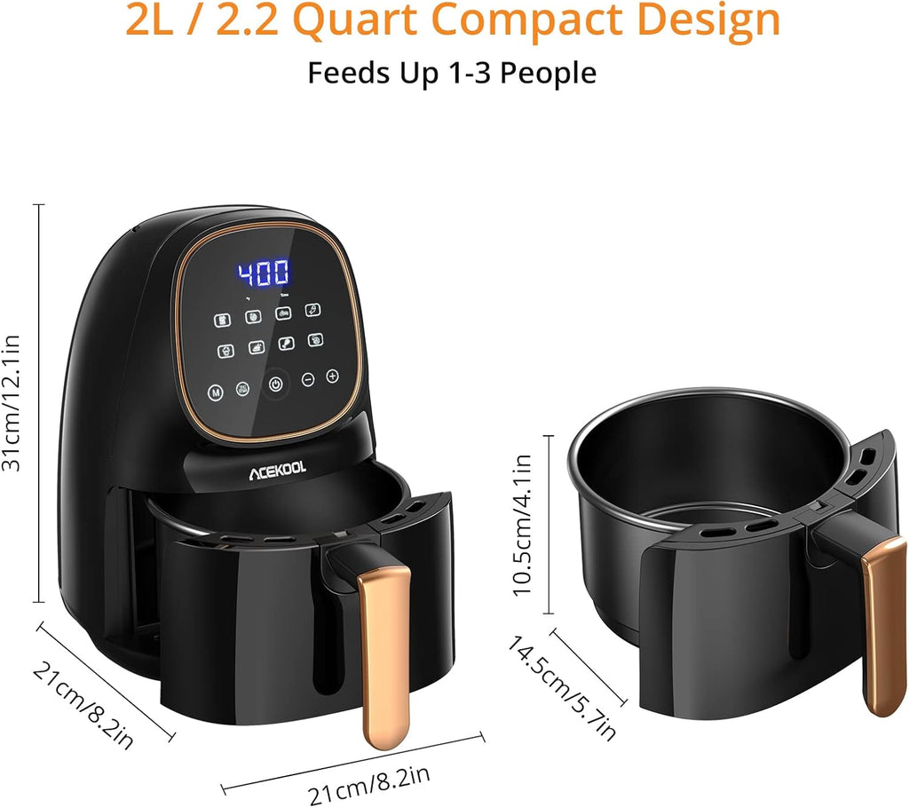 2.2 Quart 1000W Electric Air Fryer with LCD Touch Screen & Nonstick Frying Pot F840