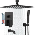 12 Inch Matte Black Ceiling Mount Rain Shower Head Set with Handheld Spray and Tub Filler I7289