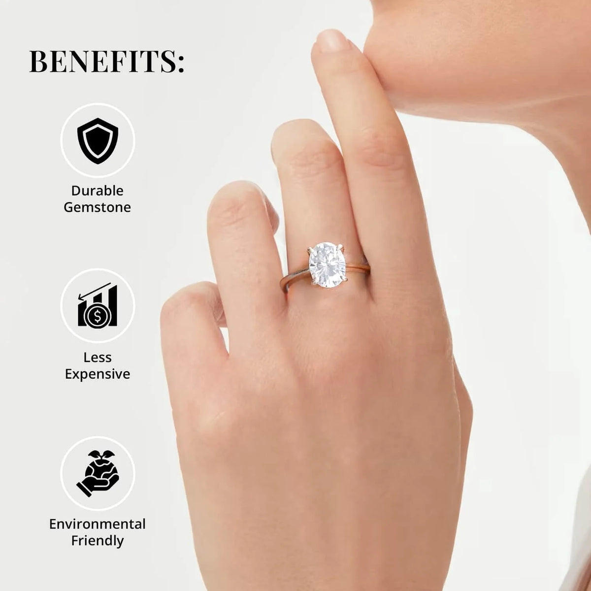 Moissanite Oval 10K Rose Gold Solitaire Ring Size 9 Ct 1.64 B2741