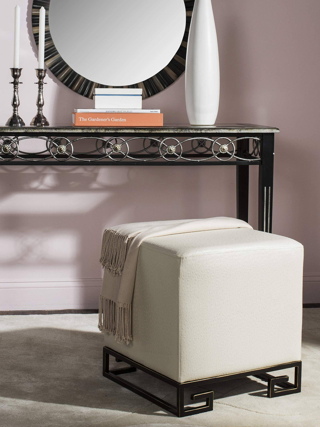Cream Gold Faux Ostrich Ottoman H514