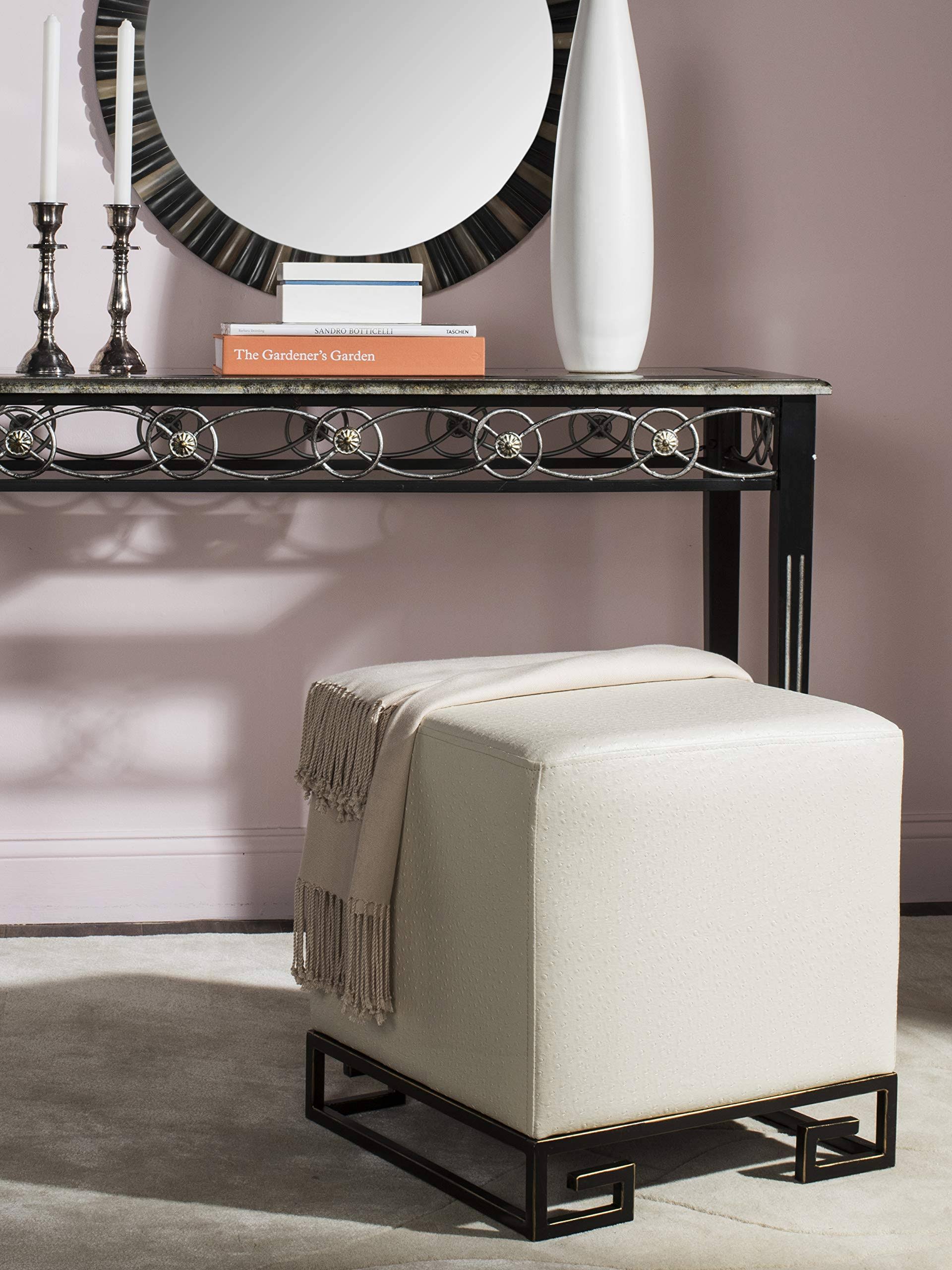 Cream Gold Faux Ostrich Ottoman H514