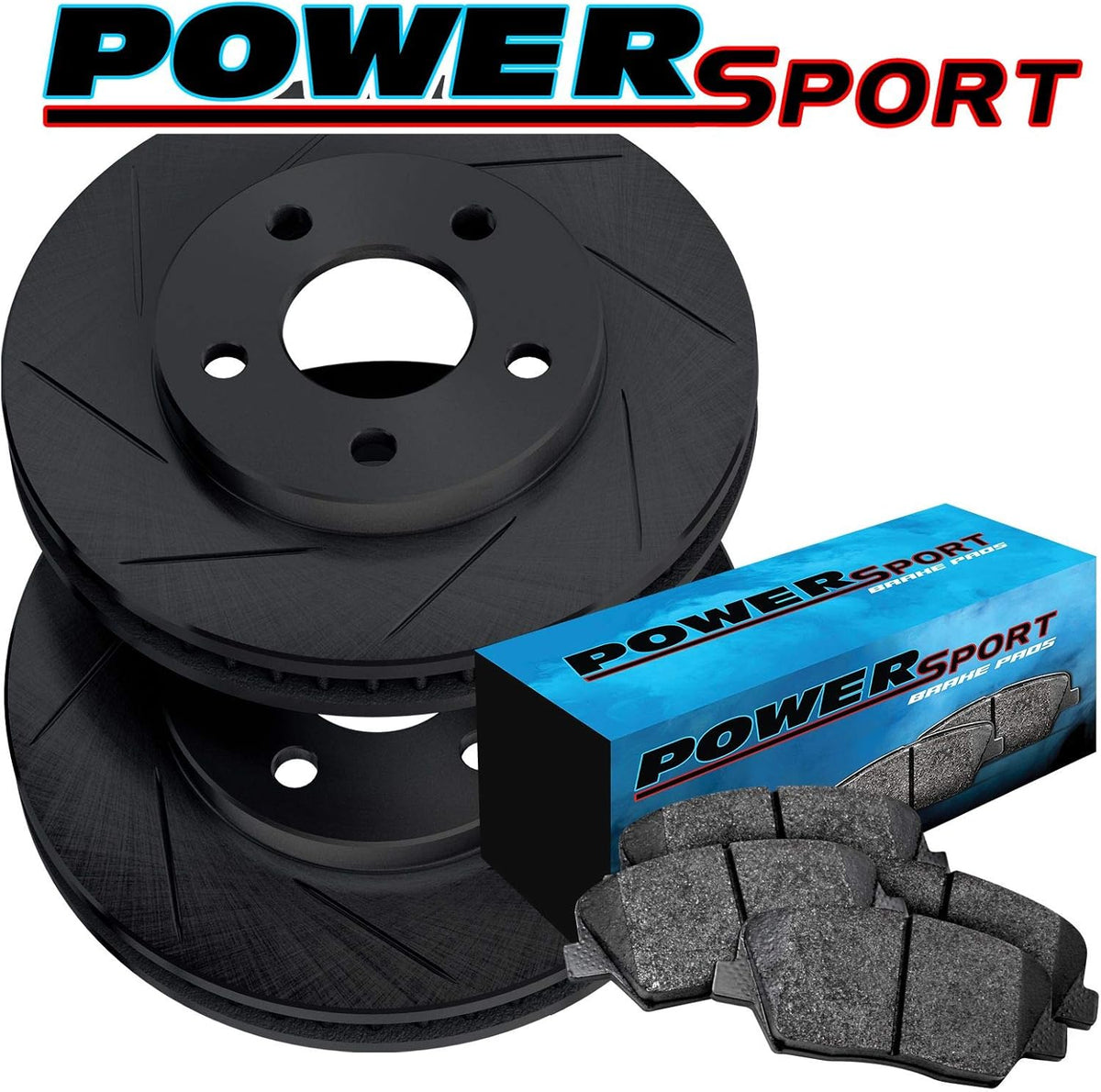 2004-2013 Mazda 3 Rear Black Zinc Slotted Brake Rotors Kit with Semi-Metallic Brake Pads F70867
