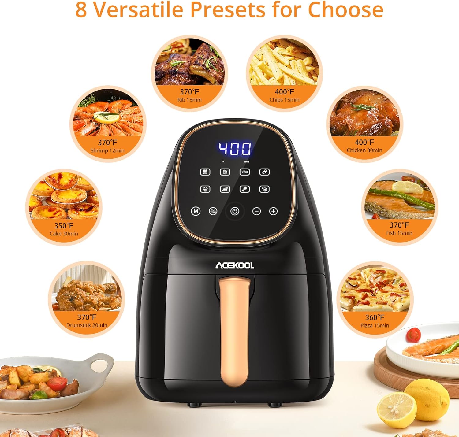 2.2 Quart 1000W Electric Air Fryer with LCD Touch Screen & Nonstick Frying Pot F840
