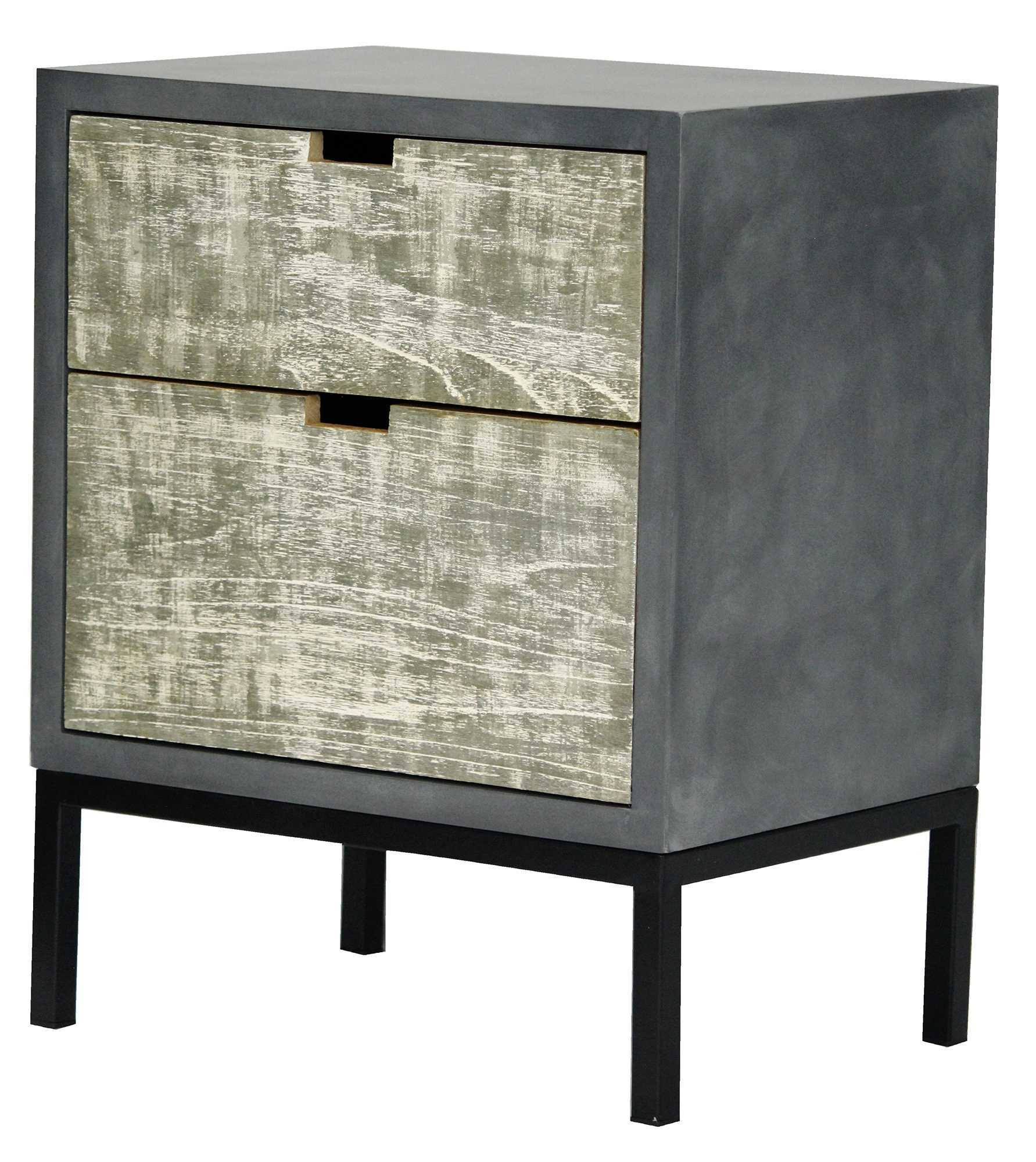 Distressed Gray Iron Accent Cabinet with 2 Wood Drawers X349455