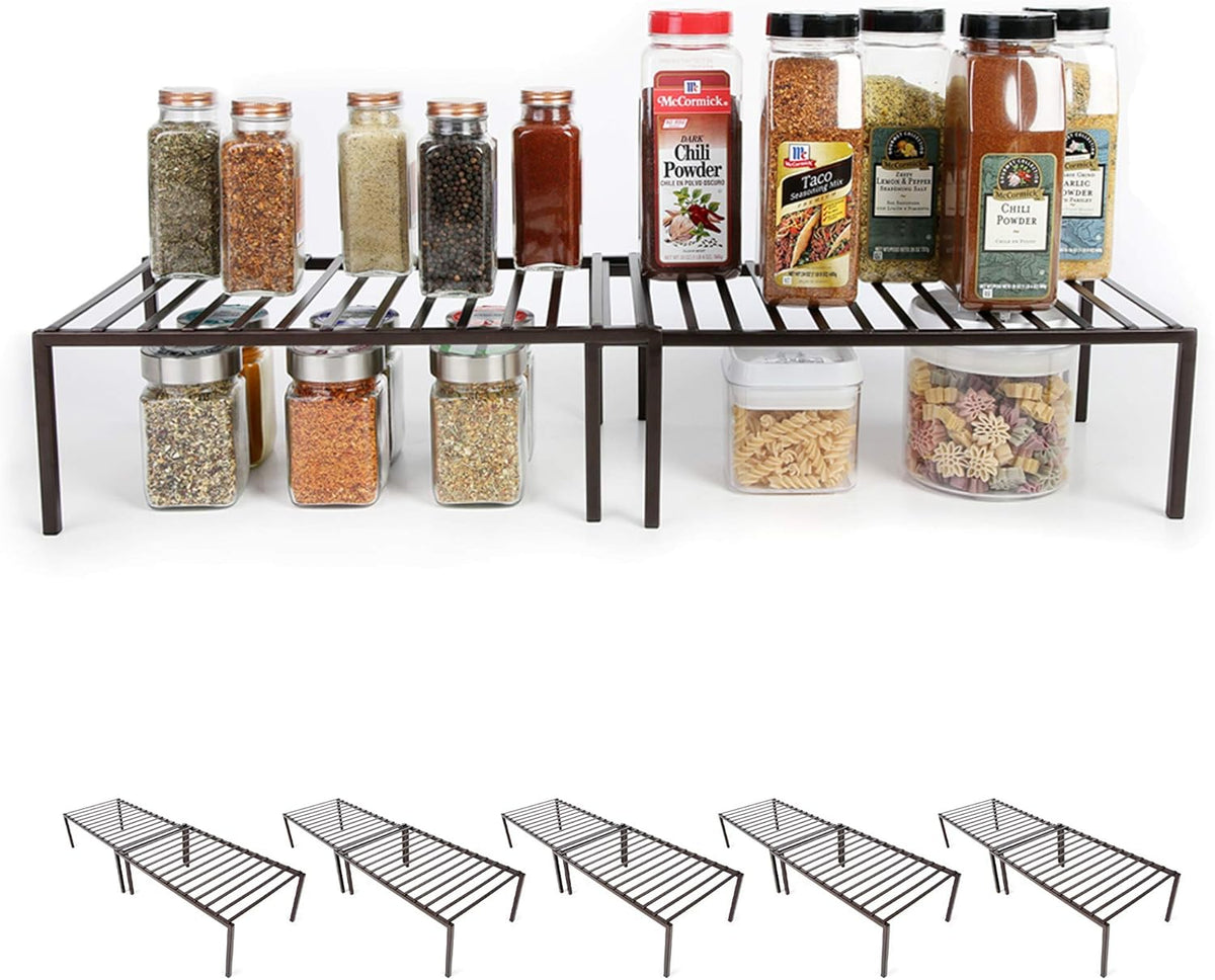 Charcoal Gray Steel Metal Cabinet Storage Shelf, Set of 6, Expandable 16-32 x 10 Inch I6470